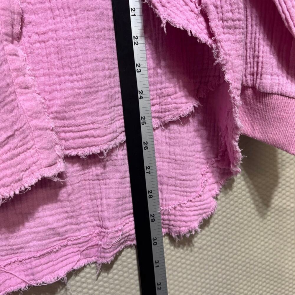 Pink Lily Lavender Gauze Button Down Shirt Raw Hem Oversized Boho Casual Small - Picture 8 of 9